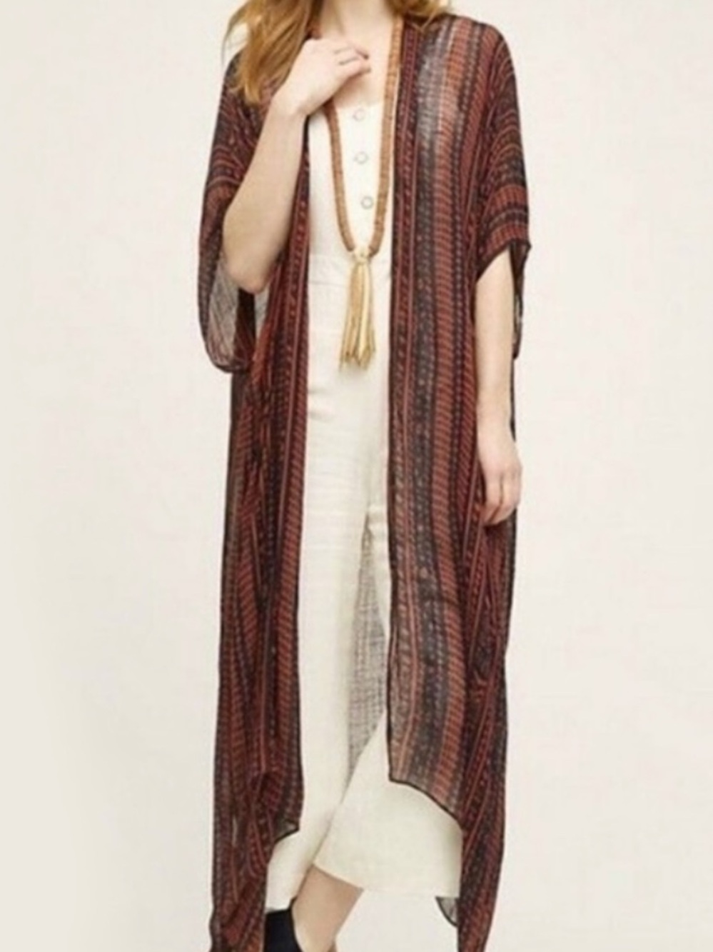Anthropologie Roffe Beach Cover-Up Duster Tribal Print Kimono One Size